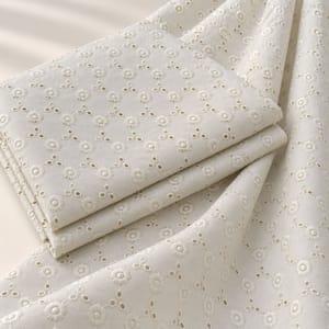 White Heavy Hakoba Fabric | Embroidered Cotton for Kurtis, Dresses & Blouses