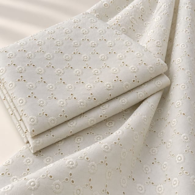 White Heavy Hakoba Fabric | Embroidered Cotton for Kurtis, Dresses & Blouses