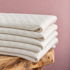 White Heavy Hakoba Fabric | Embroidered Cotton for Kurtis, Dresses & Blouses