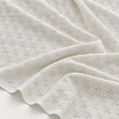 White Heavy Hakoba Fabric | Embroidered Cotton for Kurtis, Dresses & Blouses