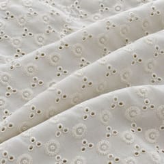 White Heavy Hakoba Fabric | Embroidered Cotton for Kurtis, Dresses & Blouses