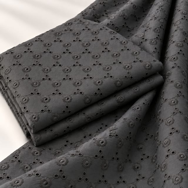 Black Heavy Hakoba Fabric | Embroidered Cotton for Kurtis, Dresses & Blouses
