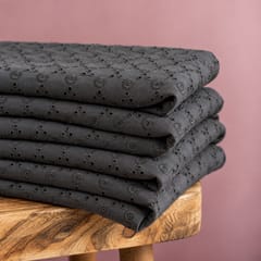 Black Heavy Hakoba Fabric | Embroidered Cotton for Kurtis, Dresses & Blouses