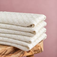Off White Heavy Hakoba Fabric | Embroidered Cotton for Kurtis, Dresses & Blouses