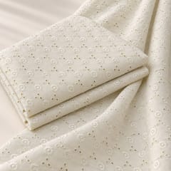 Off White Heavy Hakoba Fabric | Embroidered Cotton for Kurtis, Dresses & Blouses