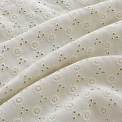 Off White Heavy Hakoba Fabric | Embroidered Cotton for Kurtis, Dresses & Blouses