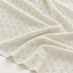 Off White Heavy Hakoba Fabric | Embroidered Cotton for Kurtis, Dresses & Blouses