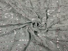 Embroidered Georgette Sea Green Silver Geometric