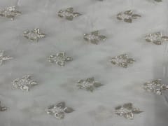 Dyeable Embroidered Chiffon White Flowers
