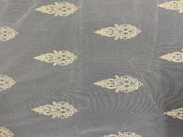 Dyeable Embroidered Net White Floral Motifs