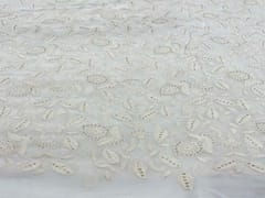 Dyeable Embroidered Georgette White Leaves