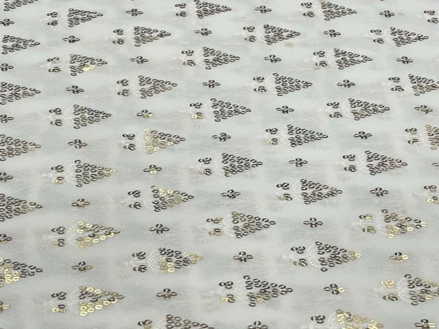 Dyeable Embroidered Georgette White Golden Trees