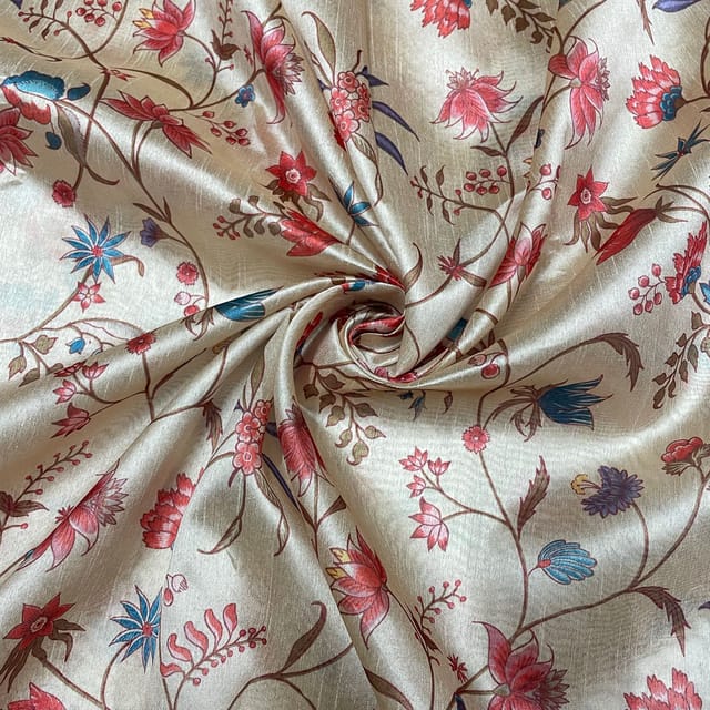 Beige Colour Semi Tussar Printed Fabric