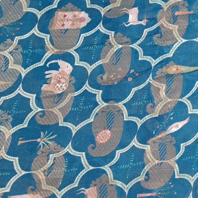 Peacock Blue Colour Georgette Zari Printed Fabric