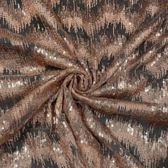 Peach Colour Net Embroidered Fabric