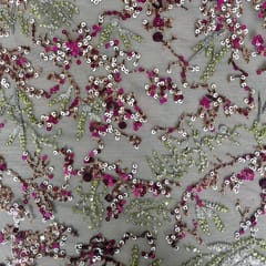 Multi Colour Net Embroidered Fabric