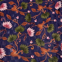 Dark Purple Colour Pure Silk Checknet Printed Fabric