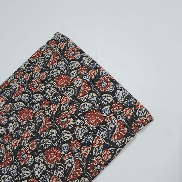 Black Colour Cambric Cotton Kalamkari Printed Fabric