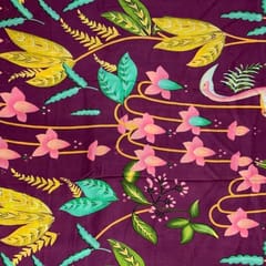 Mauve Purple Colour Floral Pure Dupion Silk Print Fabric