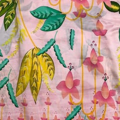 Baby Pink Colour Floral Pure Dupion Silk Print Fabric