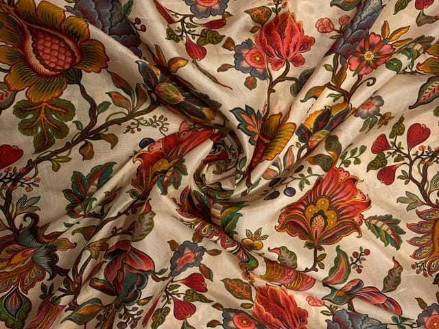 Cream Floral Pure Dupion Fabric