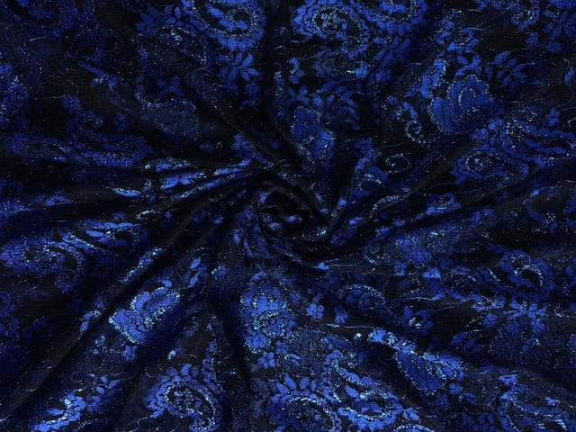 Navy Blue Floral Shantley Net Fabric