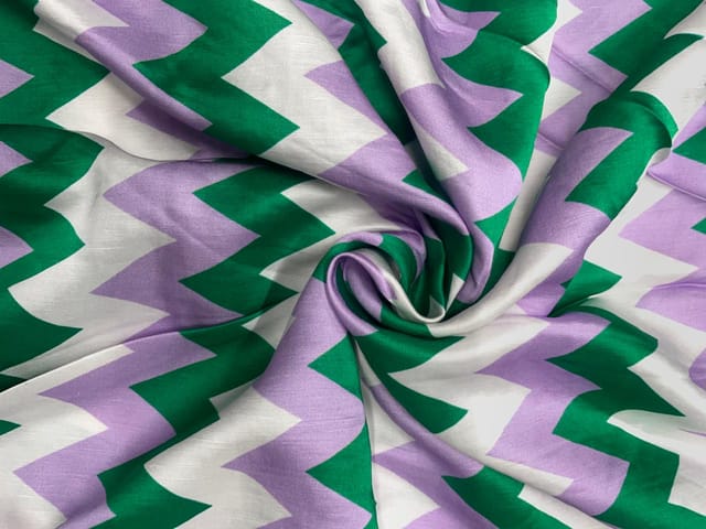 Green Chevron Linen Satin Print Fabric