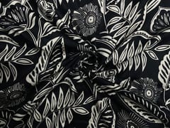 Black & White Floral Modal Satin Print Fabric