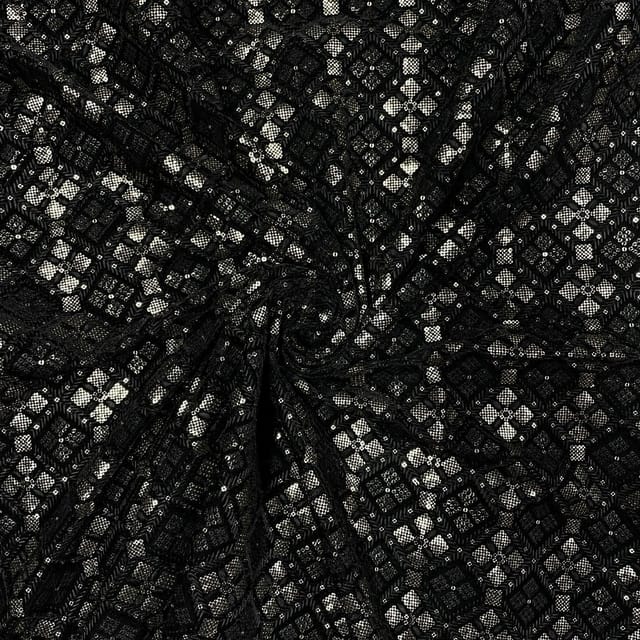 Black Colour Velvet Embroidered Fabric