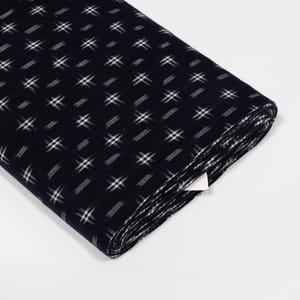 Dark Navy Blue Color Handwoven Cotton Double Ikat Fabric