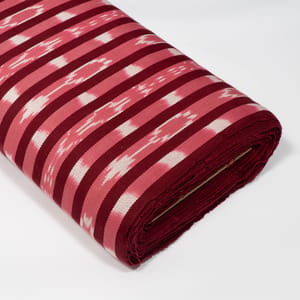 Pink and Burgandy Color Stripe Design Cotton Handloom Thick Ikat Fabric