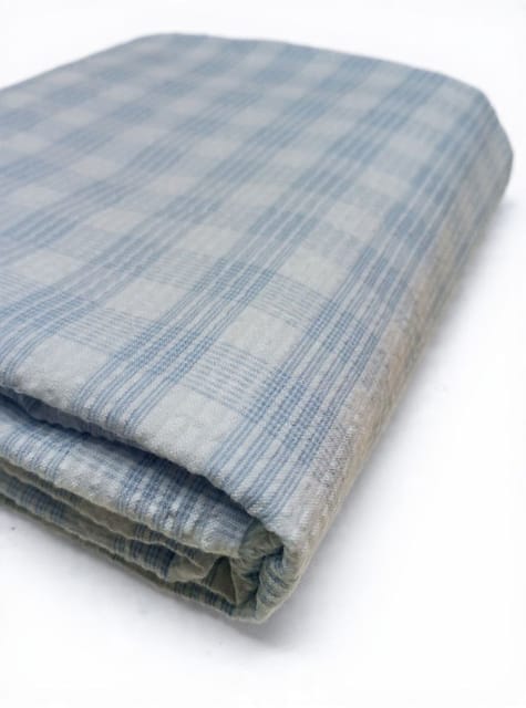 Blue Checks Plain  Weave Seersucker Yarn Dyed  Cotton  Fabric