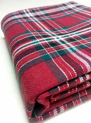 Red Checks Twill Weave Yarn Dyed  Cotton Lurex Fabric