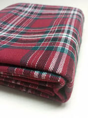 Red Checks Twill Weave Yarn Dyed  Cotton Lurex Fabric