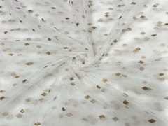 Dyeable Embroidered Net White Golden Diamond