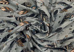 Sapphire Blue Leaves Printed Chiffon Fabric