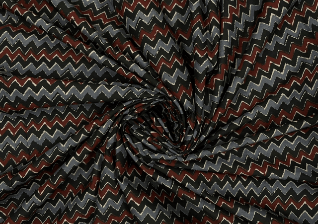 Printed Cotton Cambric Black Grey Chevron