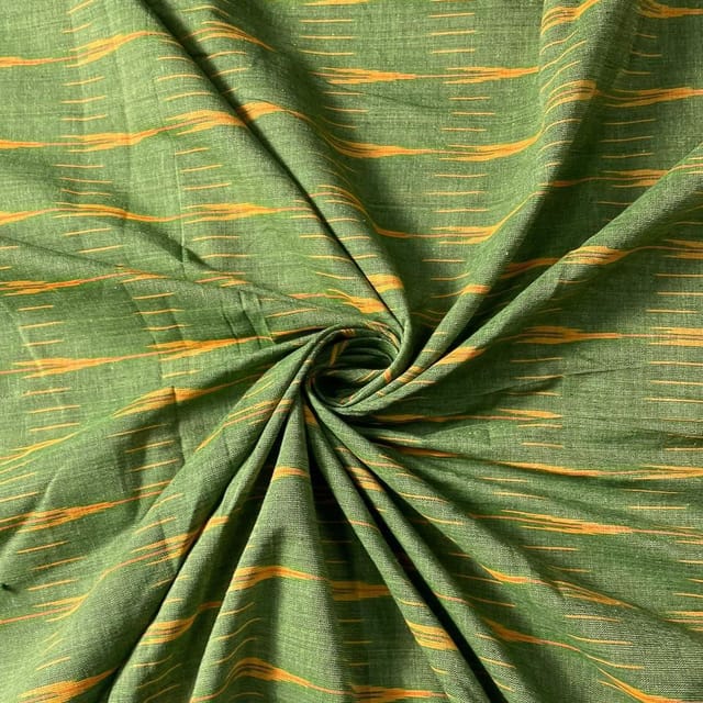 Green Colour Cotton Ikat Fabric