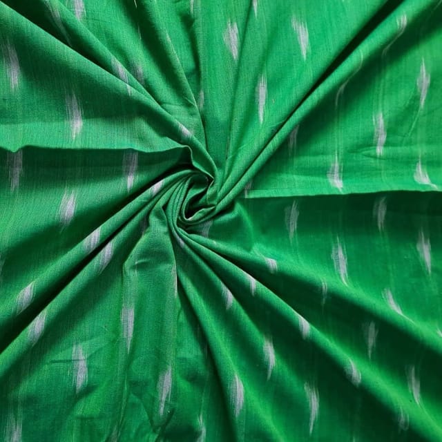 Green Colour Cotton Ikat Fabric