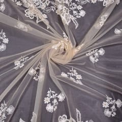 Light Gold Colour Net Embroidered Fabric