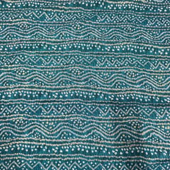 Teal Blue Colour Linen Slub Foil Printed Fabric