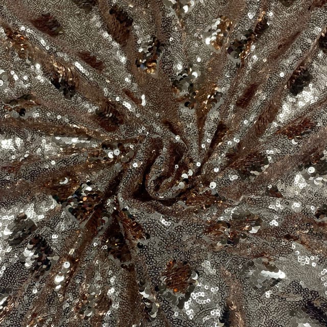 Copper Colour Net Sequins Embroidered Fabric
