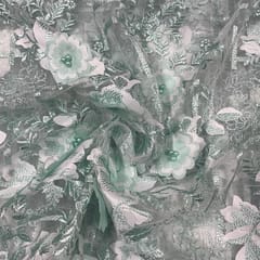 Sea Green Colour Net Embroidered Fabric