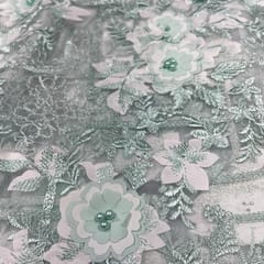 Sea Green Colour Net Embroidered Fabric