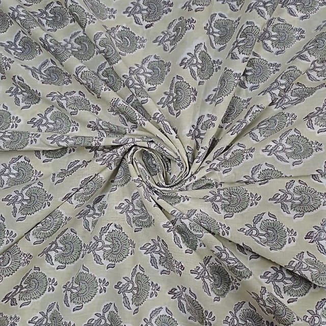 Cream Colour Cotton Cambric Printed Fabric
