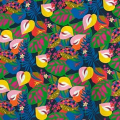 Navy Blue MultiColour Floral Rayon Printed Fabric