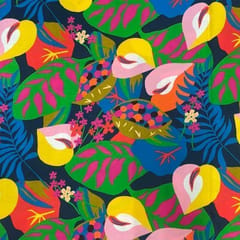 Navy Blue MultiColour Floral Rayon Printed Fabric