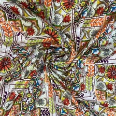 OFF White MultiColour Geometric Chanderi Printed Fabric