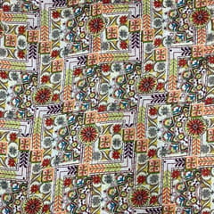 OFF White MultiColour Geometric Chanderi Printed Fabric