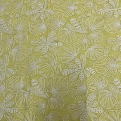 Lemon Yellow Floral Chanderi Mul Embroidered Fabric